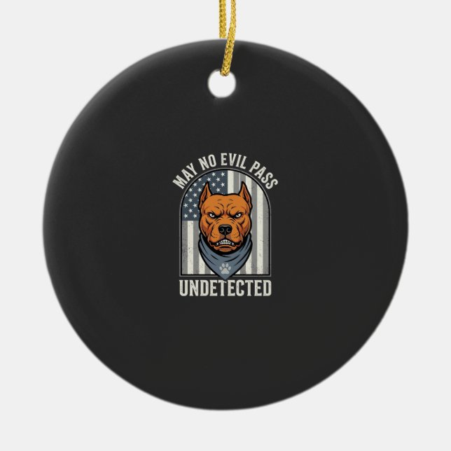 Patriotic Pitbull Guard Dog Ceramic Ornament (Front)