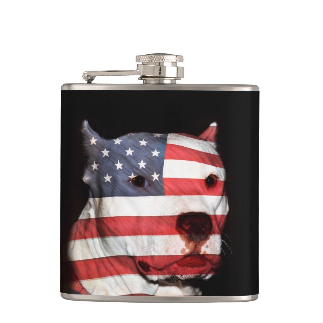 Patriotic pitbull hip flask (Front)
