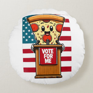 patriotic pizza vote for me round pillow