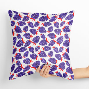 Patriotic Plaid Strawberry Throw Pillow