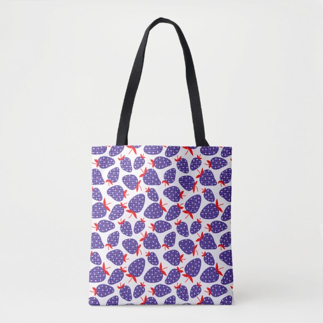 Patriotic Plaid Strawberry Tote Bag (Front)