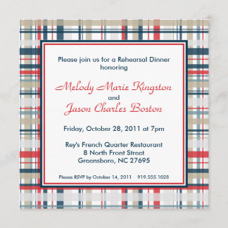 Patriotic Plaid Stripes Square Invitations