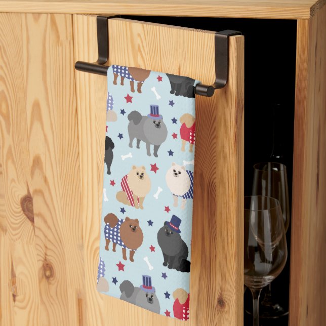 Patriotic Pomeranian Dog Kitchen Towel (Thirds Fold)