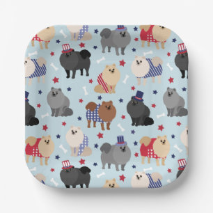 Patriotic Pomeranian Dog Paper Plates