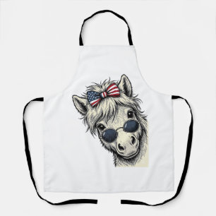 Patriotic Pony With Sunglasses Vintage Vector Desi Apron