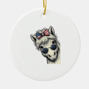 Patriotic Pony With Sunglasses Vintage Vector Desi Ceramic Ornament