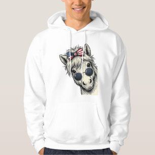 Patriotic Pony With Sunglasses Vintage Vector Desi Hoodie