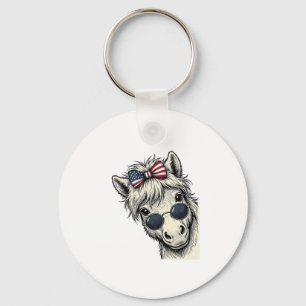 Patriotic Pony With Sunglasses Vintage Vector Desi Keychain