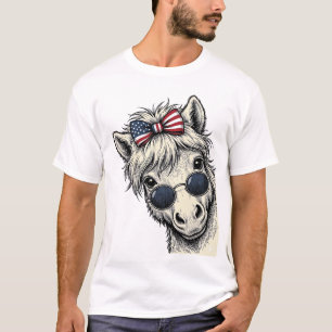 Patriotic Pony With Sunglasses Vintage Vector Desi T-Shirt