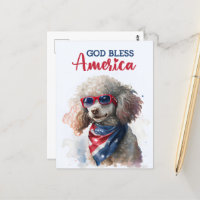 Patriotic Poodle, God Bless America Postcard