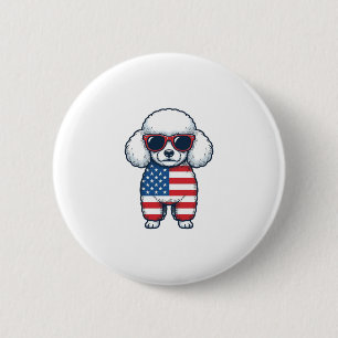Patriotic Poodle in Sunglasses Vector Design_1 2 Inch Round Button