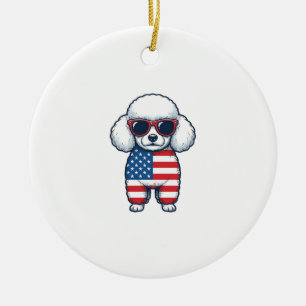 Patriotic Poodle in Sunglasses Vector Design_1 Ceramic Ornament