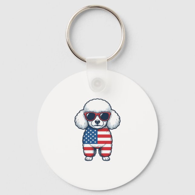 Patriotic Poodle in Sunglasses Vector Design_1 Keychain (Front)