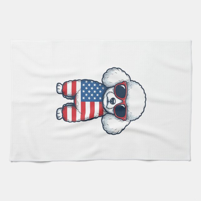 Patriotic Poodle in Sunglasses Vector Design_1 Kitchen Towel (Horizontal)
