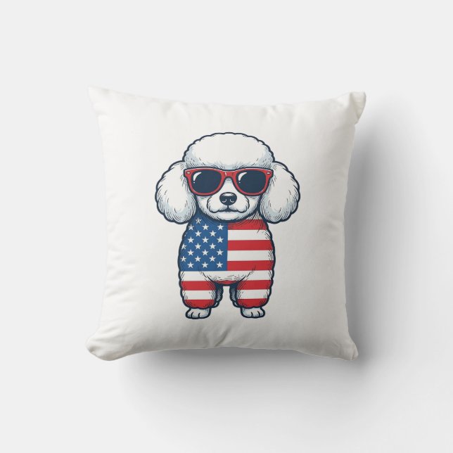 Patriotic Poodle in Sunglasses Vector Design_1 Throw Pillow (Front)