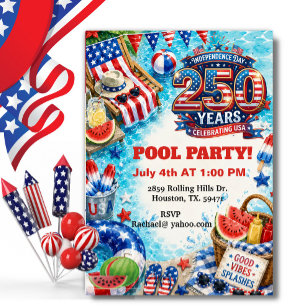 Patriotic Pool Party Americana BBQ Celebration Invitation