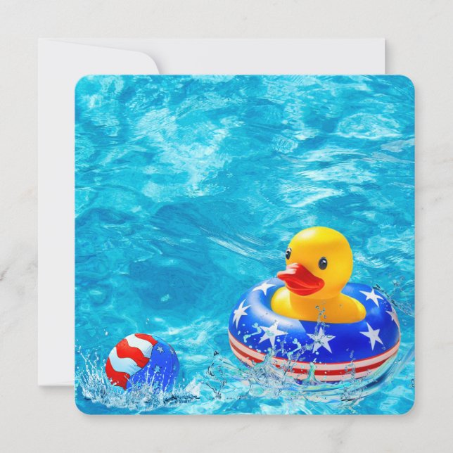 Patriotic Pool Party With Yellow Duck Invitation (Front)