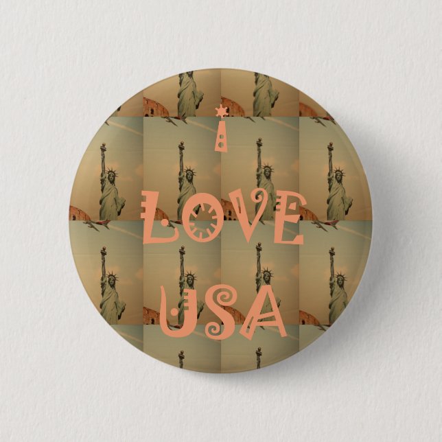 Patriotic Pop Art: "I Love USA" Graphic Art Design 2 Inch Round Button (Front)