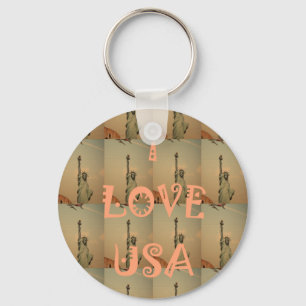 Patriotic Pop Art: "I Love USA" Graphic Art Design Keychain