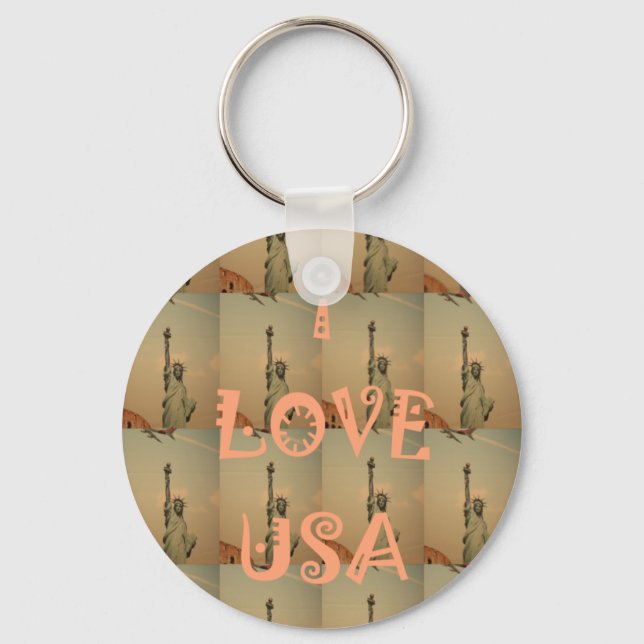 Patriotic Pop Art: "I Love USA" Graphic Art Design Keychain (Front)