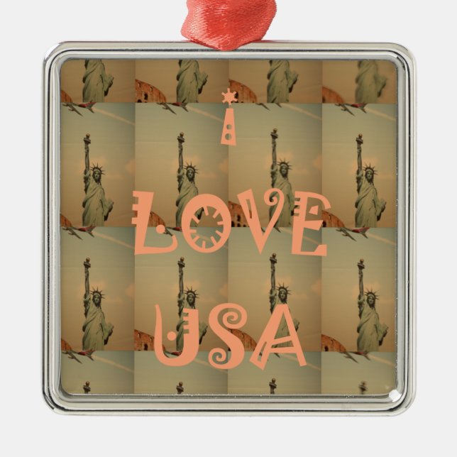 Patriotic Pop Art: "I Love USA" Graphic Art Design Metal Ornament (Front)