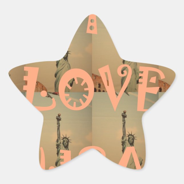 Patriotic Pop Art: "I Love USA" Graphic Art Design Star Sticker (Front)