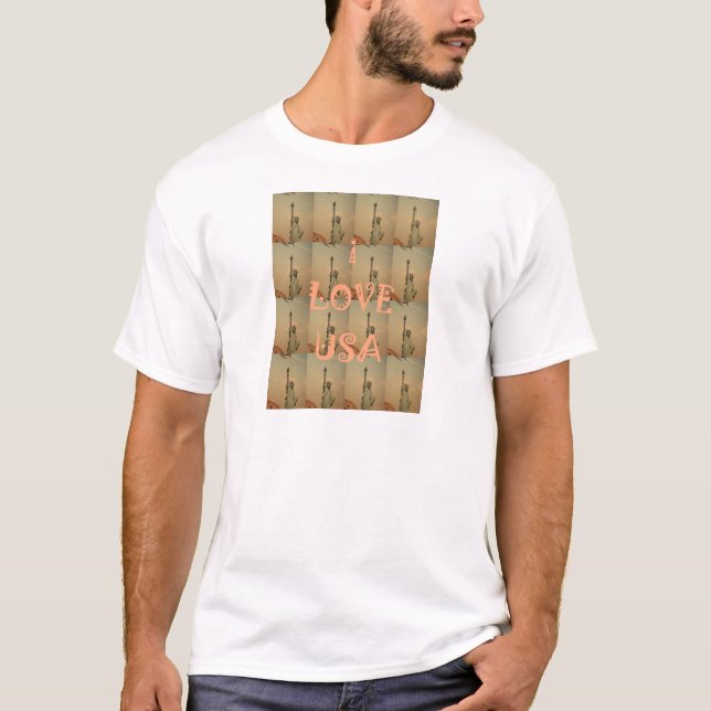 Patriotic Pop Art: "I Love USA" Graphic Art Design T-Shirt (Front)