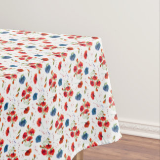 Patriotic Poppies Floral in Red White Blue Tablecloth