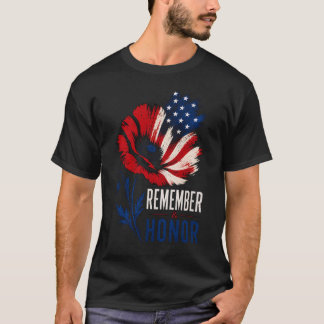 Patriotic Poppy Remember Honour American Flag T-Shirt