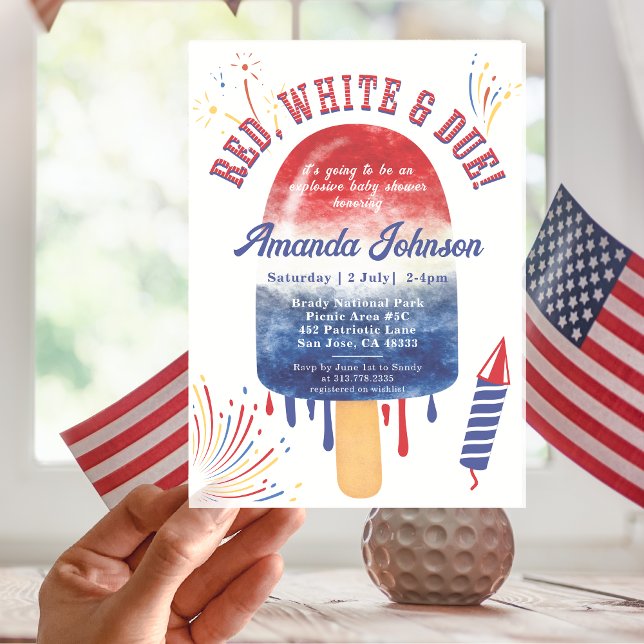 Patriotic Popsicle Red White Due 4th Baby Shower Invitation (Creator Uploaded)