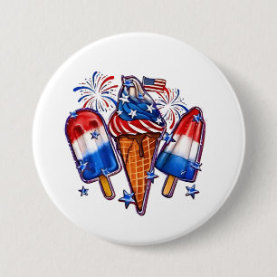 Patriotic Popsicles Ice Cream 4th of July 3 Inch Round Button