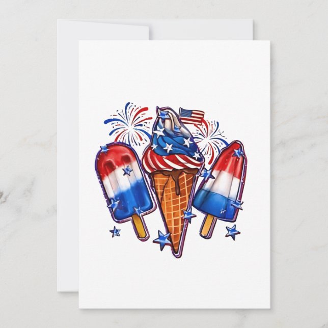 Patriotic Popsicles Ice Cream 4th of July Invitation (Front)