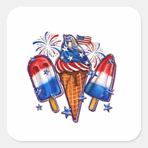 Patriotic Popsicles Ice Cream 4th of July Square Sticker