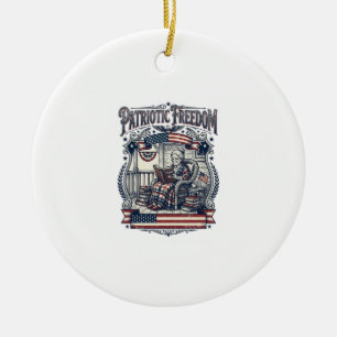 Patriotic Porch Bookworm Vector Graphic Tee Ceramic Ornament