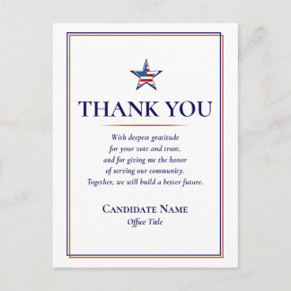 Patriotic Post-Election Volunteer Donor Thank You Postcard