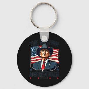 Patriotic President Donald Trump Cowboy Taking Ame Keychain