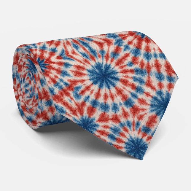 Patriotic Psychedelic Tie-Dye Pattern Tie (Rolled)