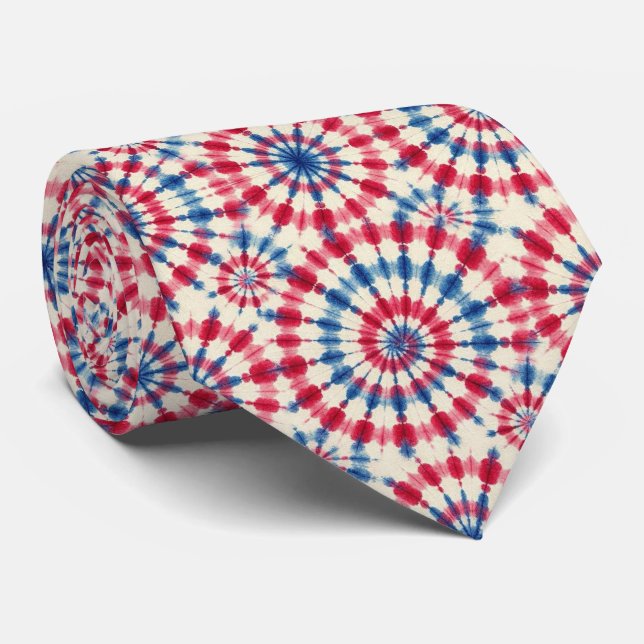 Patriotic Psychedelic Tie-Dye Pattern Tie (Rolled)