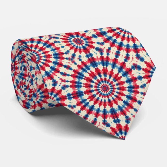 Patriotic Psychedelic Tie-Dye Pattern Tie (Rolled)