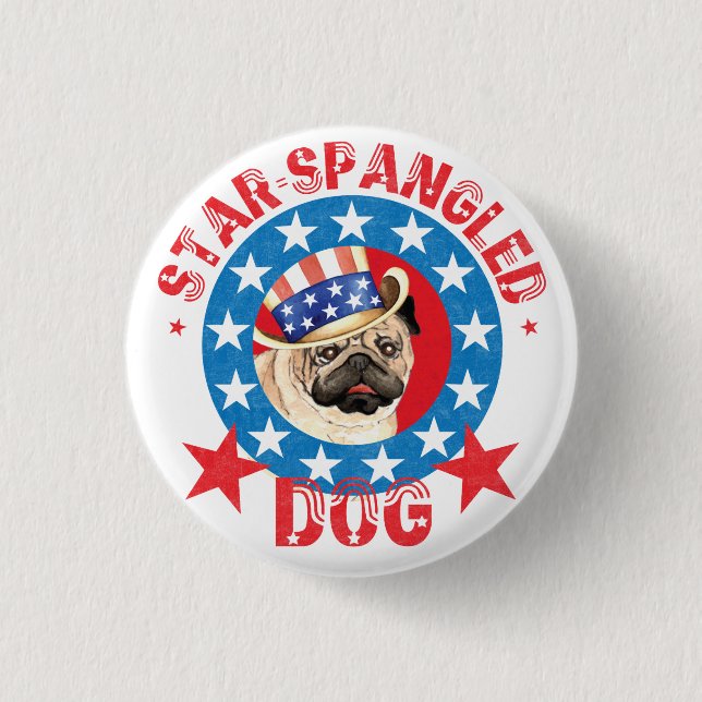 Patriotic Pug 1 Inch Round Button (Front)