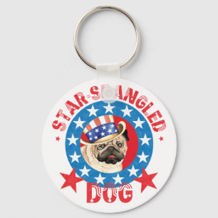 Patriotic Pug Keychain