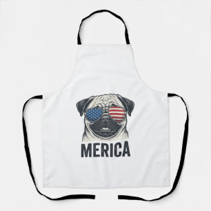 Patriotic Pug Merica Vintage Engraving Shirt Desig Apron