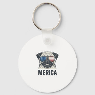 Patriotic Pug Merica Vintage Engraving Shirt Desig Keychain
