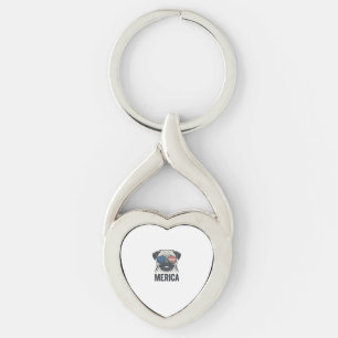 Patriotic Pug Merica Vintage Engraving Shirt Desig Keychain