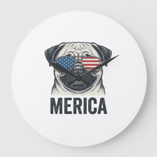 Patriotic Pug Merica Vintage Engraving Shirt Desig Large Clock