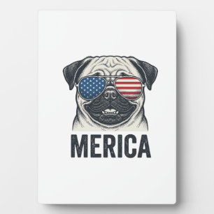 Patriotic Pug Merica Vintage Engraving Shirt Desig Plaque