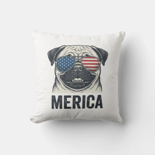 Patriotic Pug Merica Vintage Engraving Shirt Desig Throw Pillow