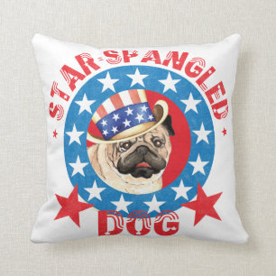 Patriotic Pug Throw Pillow