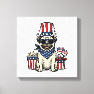 Patriotic Pug Vintage Engraving Dog Shirt Design_1 Canvas Print