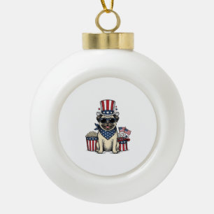 Patriotic Pug Vintage Engraving Dog Shirt Design_1 Ceramic Ball Christmas Ornament
